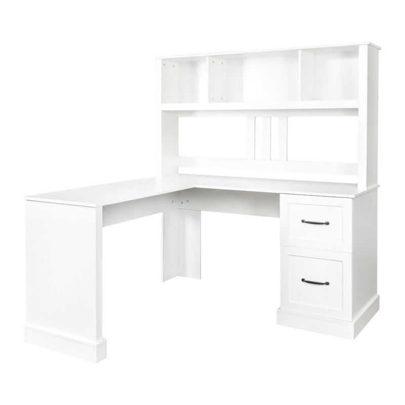 Bureau à domicile avec couleur blanche antique, grand espace de rangement, 2 tablettes, 2 grands tiroirs, facile à nettoyer, vaste espace de salon, ordinateur blanc, rangement, surface à gratter, espace spacieux