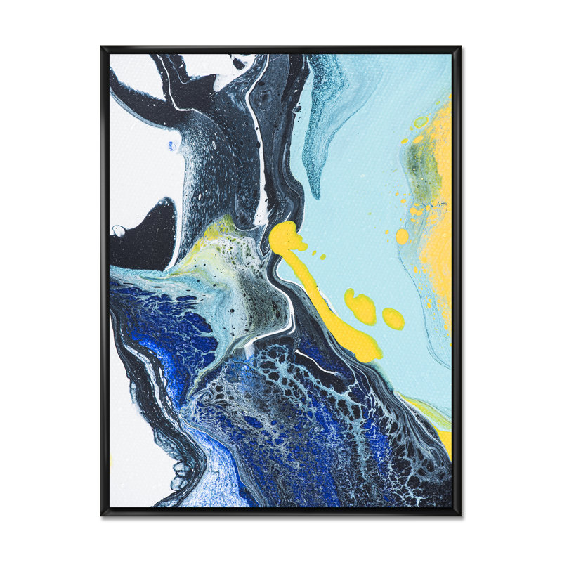 Art sur toile noir, bleu et jaune - art mural moderne et contemporain sur toile, H 32 po x l 16 po x P 1 po