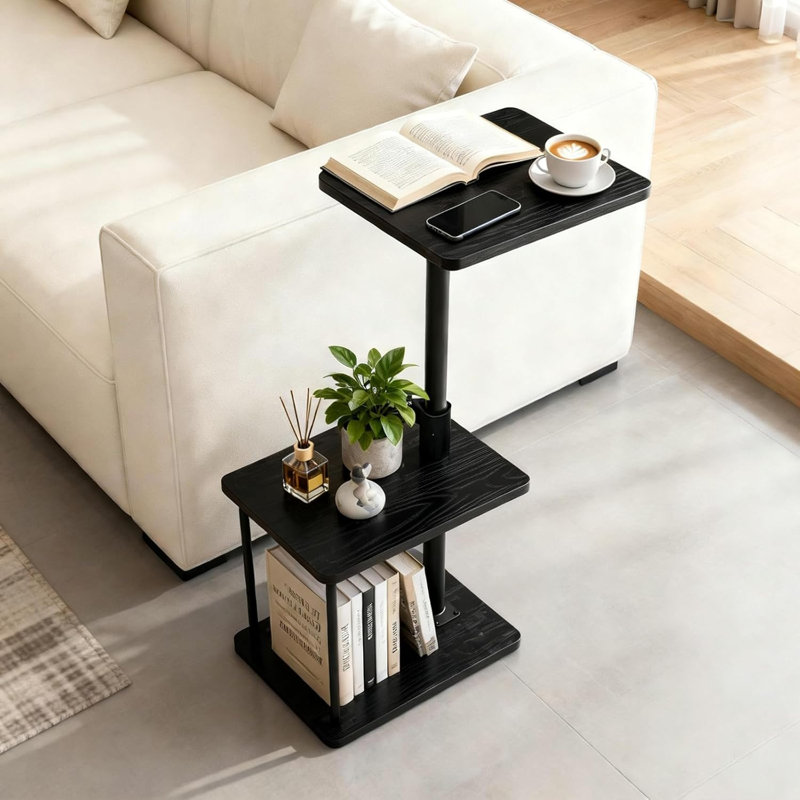 360° Swivel C-Shaped Side Table with Adjustable Height & Casters | Slides Under Sofa, Space-Saving for Living Room, Bedroom & Dorm