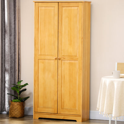 Armoire de cuisine 67 po en pin brun, avec fonction de fermeture en douceur et tablettes réglables pour la maison, les salles à manger, le rangement en bois de pin, les tablettes