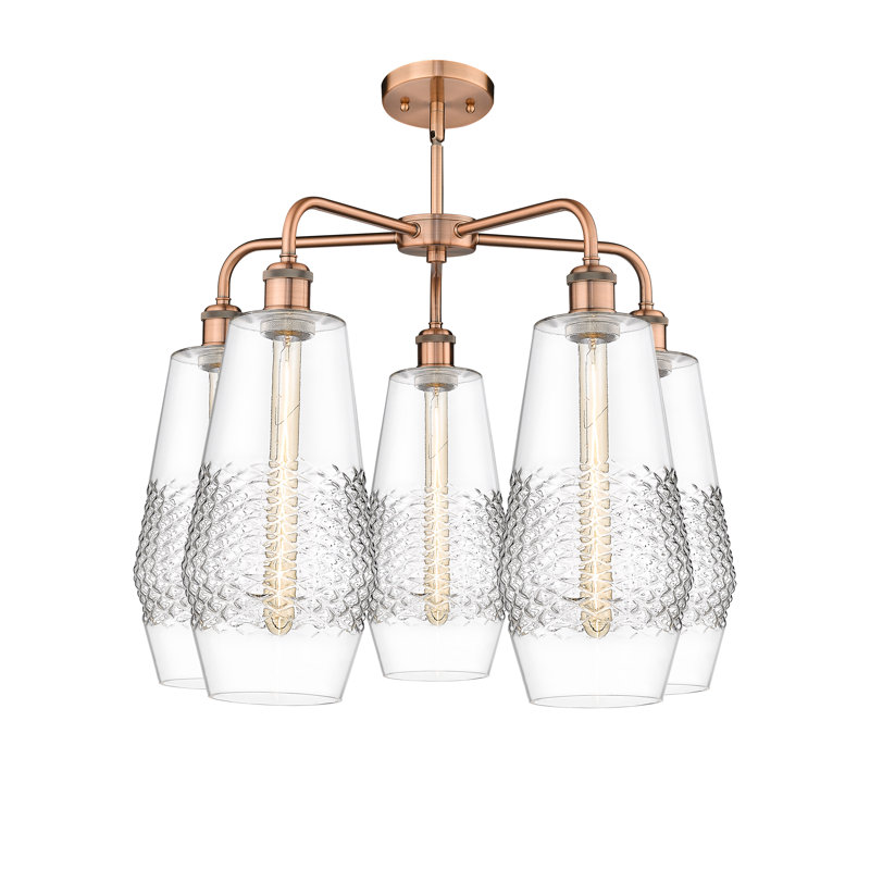 Lustre 5 lumières Monabo, Transparent, Cuivre antique
