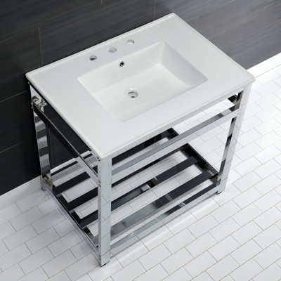 Kingston Brass Quadras 31-Inch Ceramic Console Sink with Steel Base and Shelf