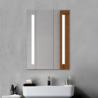 50X70 Bathroom Mirror With LED Lights Demister Pad Touch Control Wall Mount Vertical