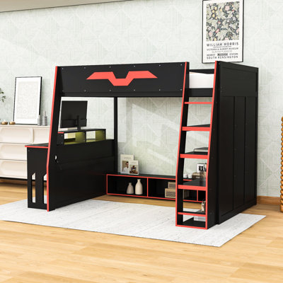 Full Size Loft Bed with Integrated Desk and RGB Lighting,Ladder