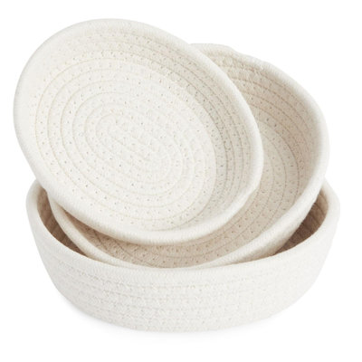 Small Round Cotton Rope Storage Baskets - Nesting Storage Bin Pack - Cotton Woven Basket