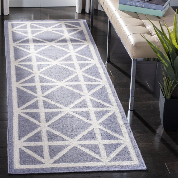 Rodgers Hand Woven Flat Weave Wool/Cotton Geometric Rug in Ivory/Purple