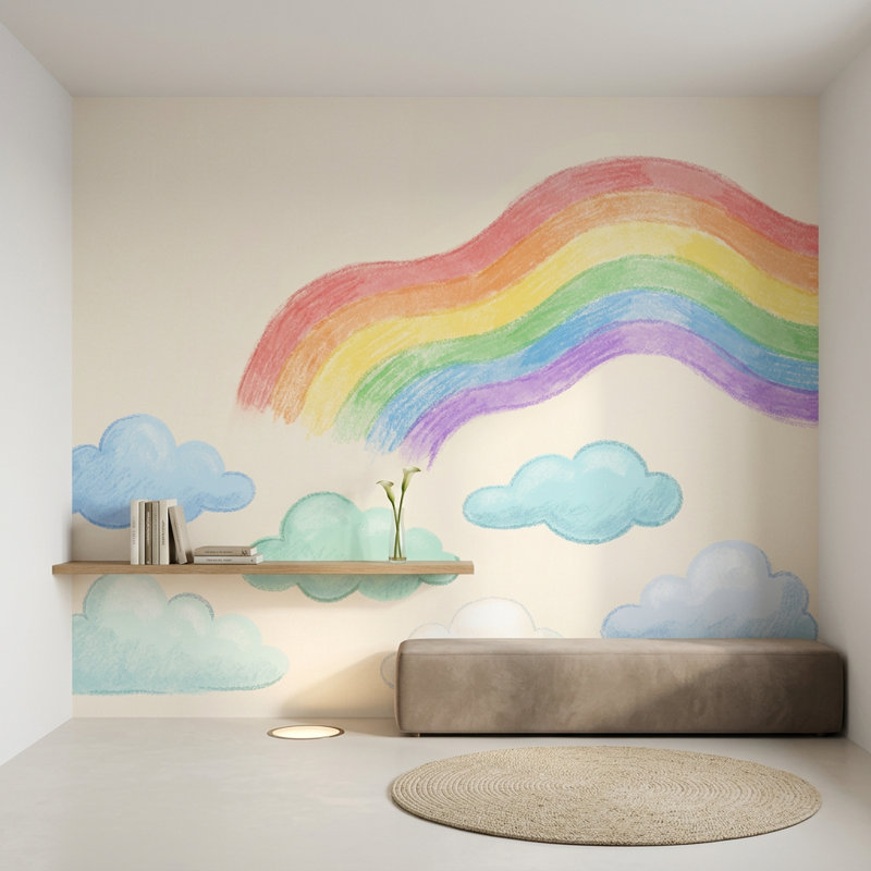 Papier peint arc-en-ciel mural pastel amovible, Non tissé, 140 po x 108 po