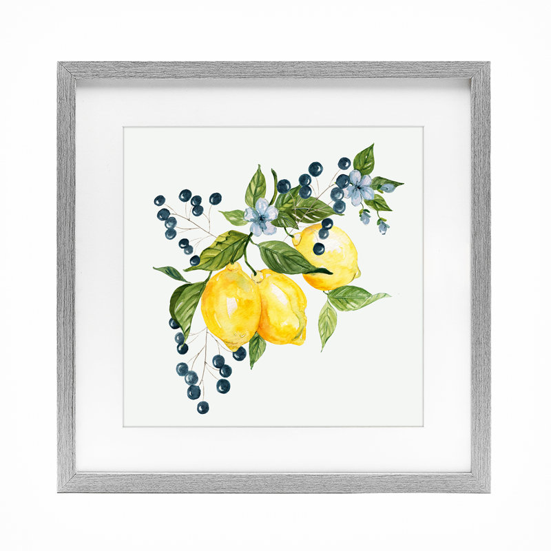 Branche de citron avec baies, reproduction encadrée sous verre, conception de Livi Finn, H 13 po x l 13 po
