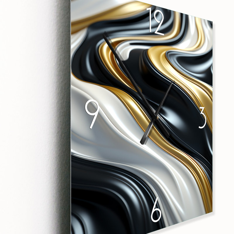 Horloge murale en spirale abstraite liquide liquide noir et blanc, H 32 po x l 24 po x P 1 po