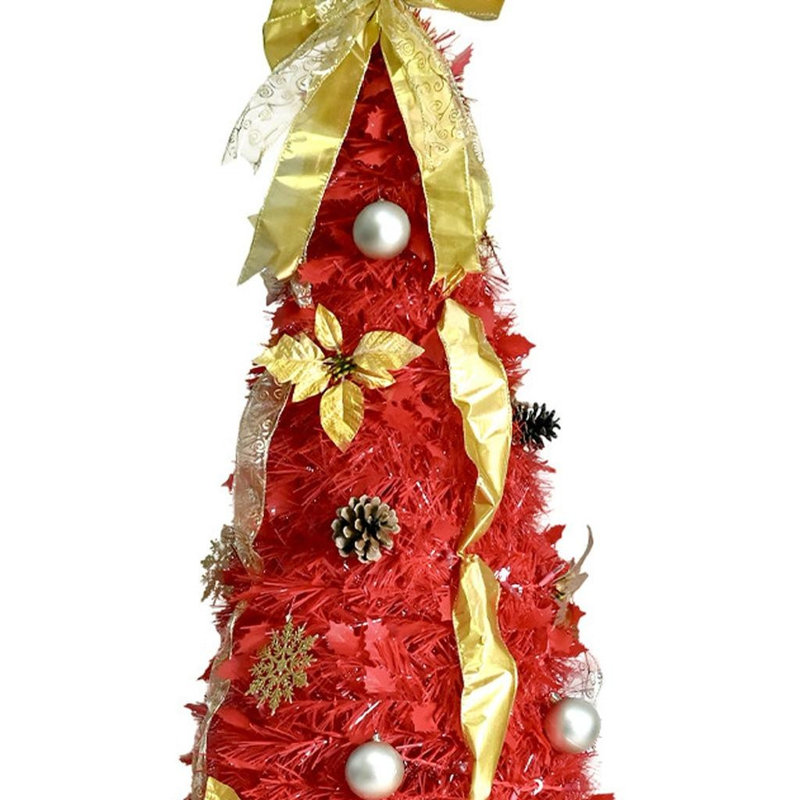 Arbre de Noël 6 pi avec lumières décoratives Tinsel Red