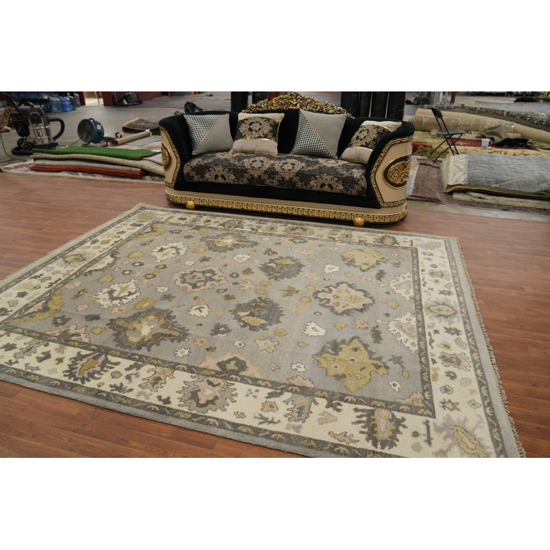 Tapis gris floral transitionnel Oushak 8 x 10 po