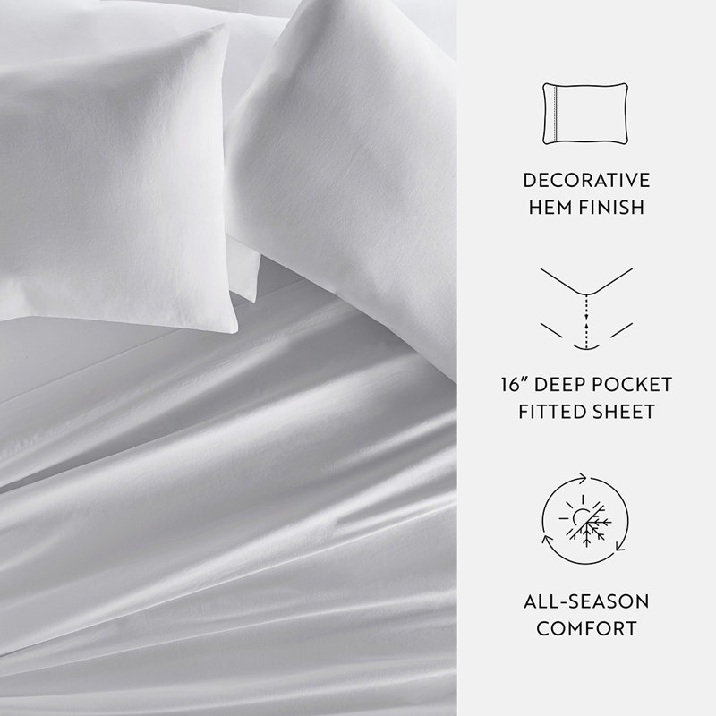 Sheet Set Solid Cotton, Light Gray, King Sheet Set with 3 Additional Pieces