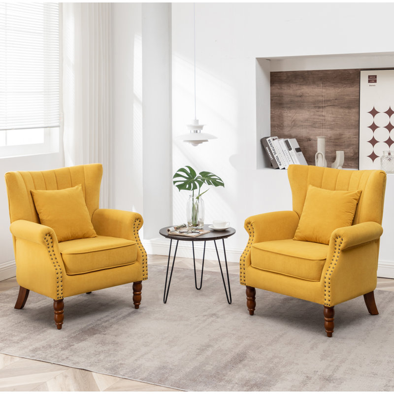 Edelman Upholstered Wingback Chair, Yellow
