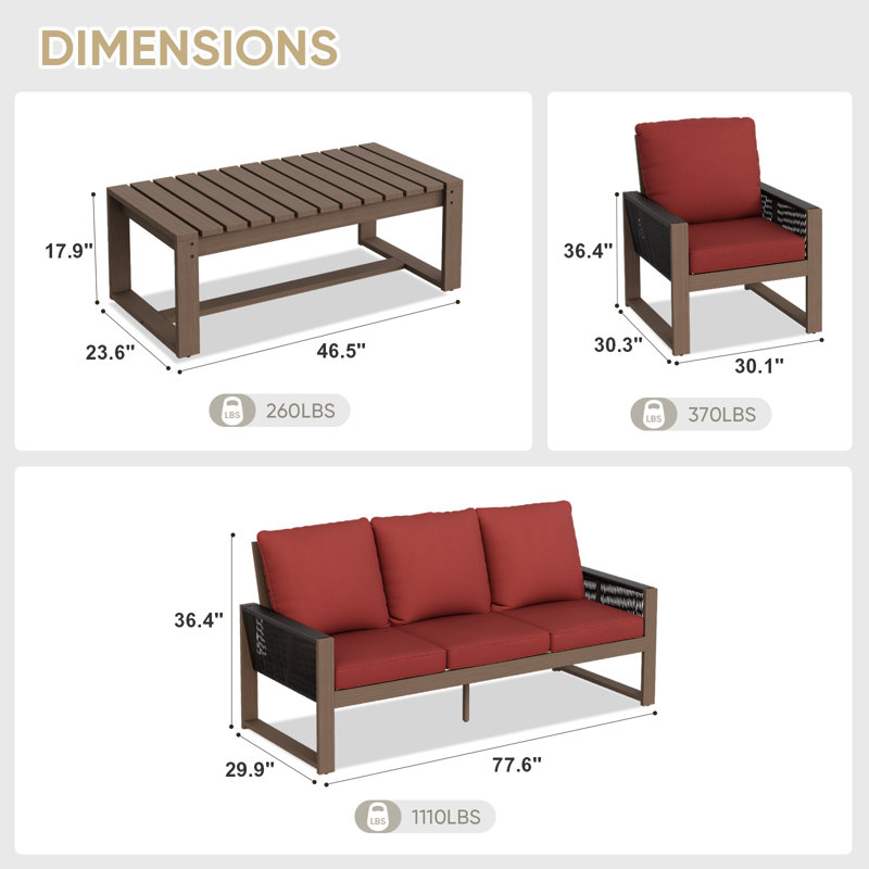 Ensemble de conversation pour 5 personnes, Rouge