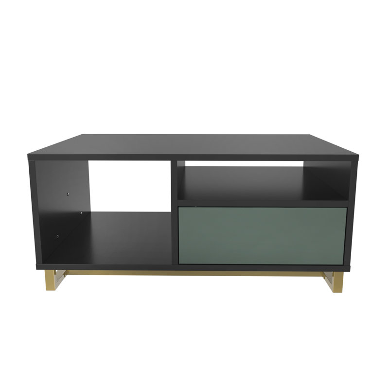 Medon 90cm W Coffee Table, Black Top/Green Cabinet