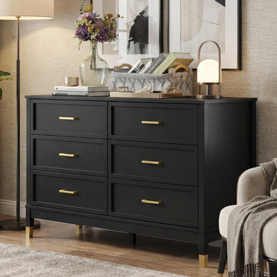 Walter 6 Drawer Dresser for Bedroom, 47.3″ W Modern Wide Chest of Drawers, Wood Storage Organizer for Clothes, Entryway, Hallway, Nursery or Living Room