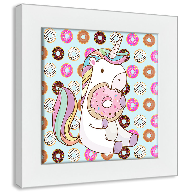 Adhésif décoratif beigne licorne, H 12 po x l 12 po x P 0,6 po, Encadré plat blanc