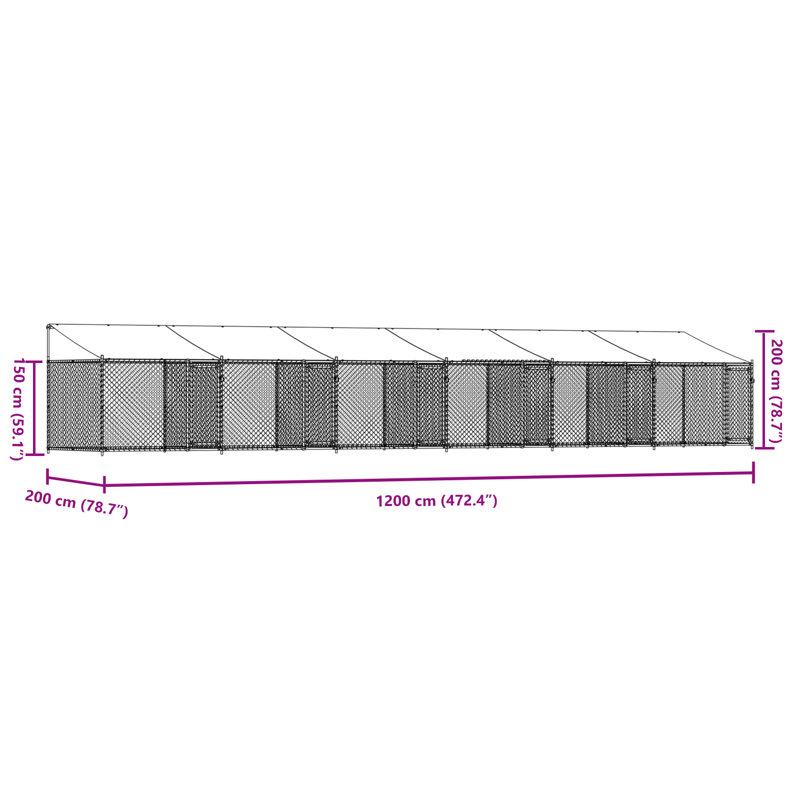 Alisha 200cm H Metal Yard Kennel, 200 H x 1200 W x 200 D cm