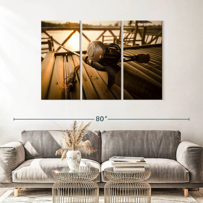 «Bass Fishing Set», 3 pièces sur toile, H 36 po x l 57 po x P 1,25 po