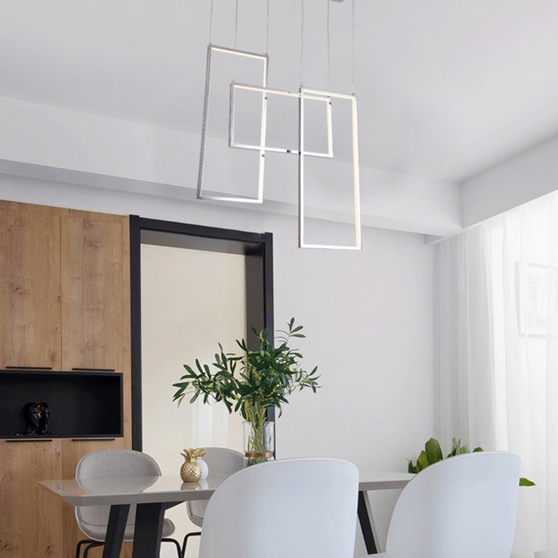 3-Light Chrome LED Chandelier With Hanging Box Lights
