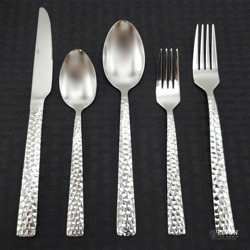 Elyon Hammered Reflective Silver 40-piece Flatware Set, Stainless Steel, Service For 8