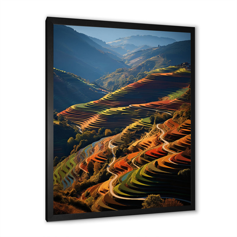 «Scenic Vineyard Mosaic Field», reproduction d'art mural paysage et nature, H 20 po x l 12 po x P 1 po, Cadre photo noir