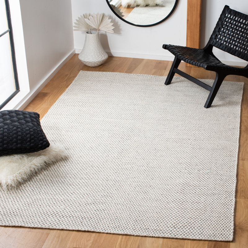 Estien Flat Weave Wool/Cotton Solid Colour Rug in Ivory, Rectangle 4' x 6'