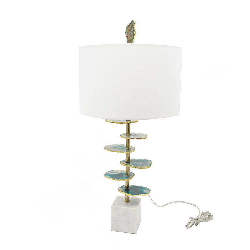 D15x29.5" Verdant Agate-Slice Table Lamp W/ Marble Base, Green