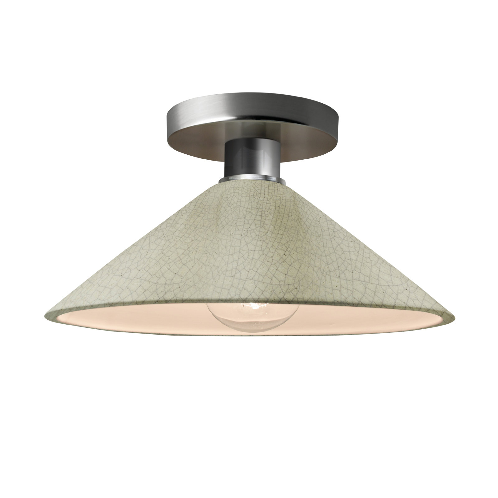 Single Light Ceramic Semi Flush Mount, Celadon Green Crackle, Brushed Nickel, Incandescent (Not Included)