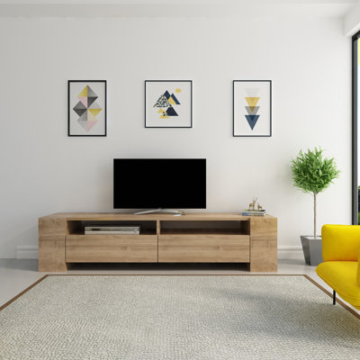 Modern Walnut TV Stand with Multiple Shelves, 61.0 x 13.8 x 13.8 inches | 100% Melamine Coated Particle Board, Thickness: 0.7 inches | Stylish Design, Ample Storage for Living Room & Entertainment Spaces