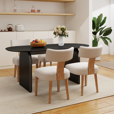 Dining Set Mid-Century Modern Wooden Table & Upholstered Chair Set For Home, Kitchen, Dining Room