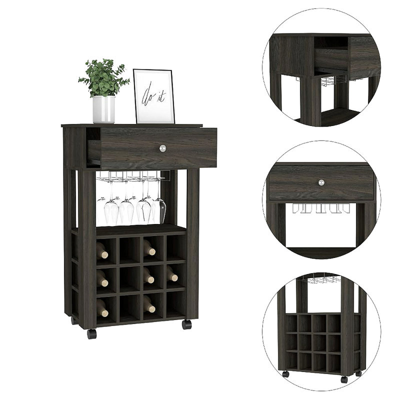 Armoire à vin 1 tiroir 12 bouteilles Espresso Carbone, Brun