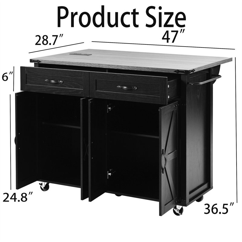 Jenisis Wood Kitchen Island, Black