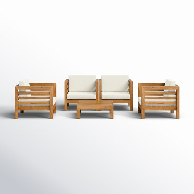 Maher Acacia Wood Patio Conversation Set with Cushions