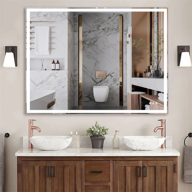 Miroir de salle de bain 48 po x 36 po à DEL avec interrupteur tactile mural réglable blanc / chaud / anti-buée avec mémoire