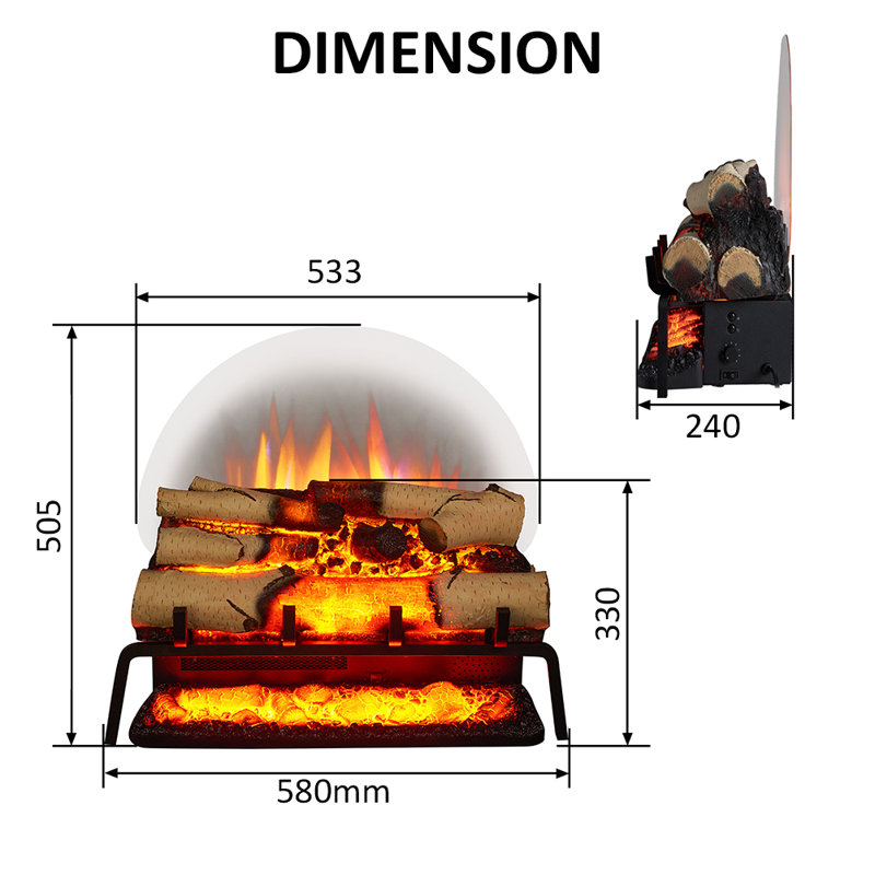 BASKET FLAMME 58cm W Black Electric Fireplace, White Birch