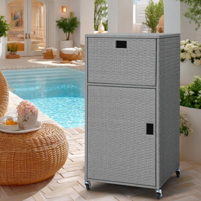 Porte-serviettes d'extérieur pour piscine avec étagère et tiroir Hod