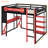 Full Size Wood Loft Bed with Desk, Shelves, USB & Type-C Ports, Power Outlet, and RGB Light, Black+Red-114202378