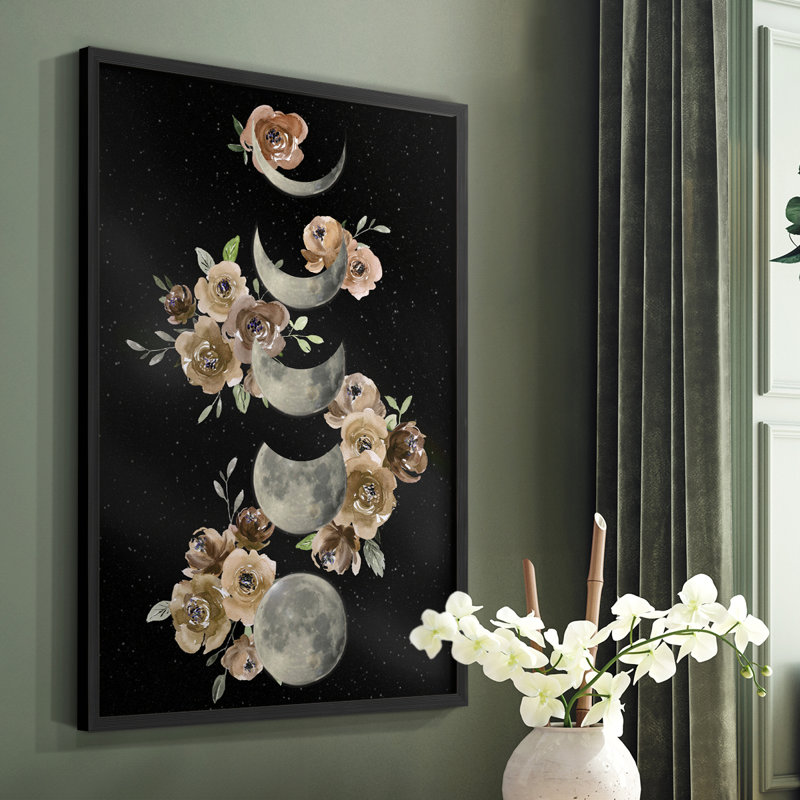 «Bohemian Lunar Phases», reproduction encadrée - bois massif, Noir, H 28 po x l 22 po