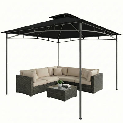 Outsunny 3 x 3 m Gazebo Garden Gazebo w/ 2-Tier Roof, Metal Frame