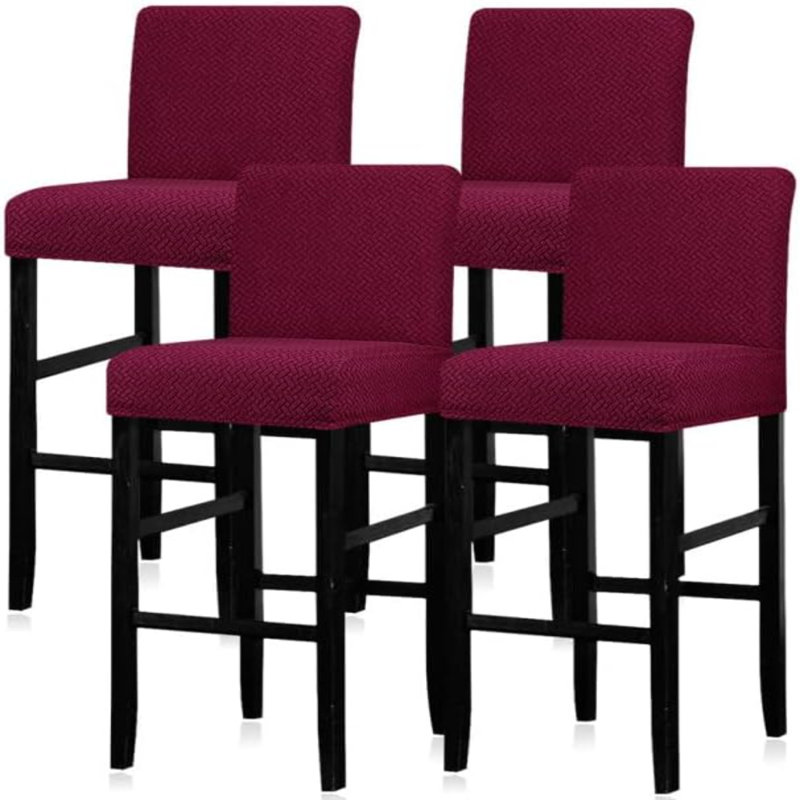 Ensemble de 4 housses de chaises de tabouret de bar réutilisables et extensibles, Polyester vin
