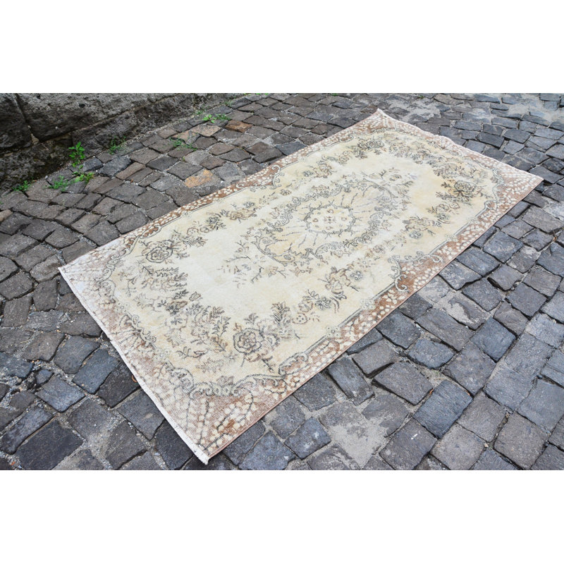 Tapis Anatolian, tapis rétro, tapis géométriques, tapis de 3,6 x 6,8 pi, tapis turcs, tapis modernes beiges