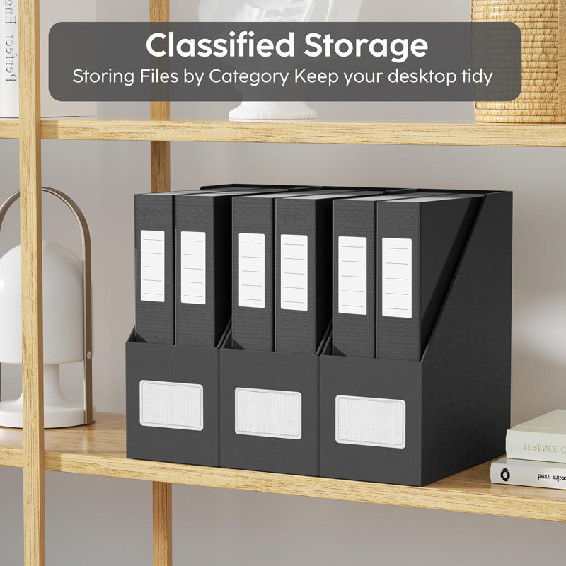 Black Magazine File Holders, 3 Packs Sturdy Cardboard File Rack, Office Organization Desktop Storage File Box Binder For Shelves And Desk, Folder Holder For Office Or Classroom