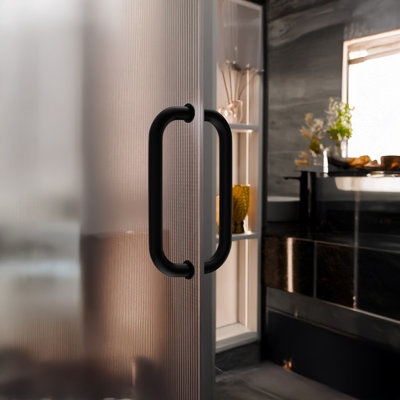 Brixwell PH8X8MBL Tubular Back To Back Pull Handle 8" Center To Center 9-1/4" Length 1/4" To 1/2" Glass Thickness Metal And Plastic Washers Matte Black Finish