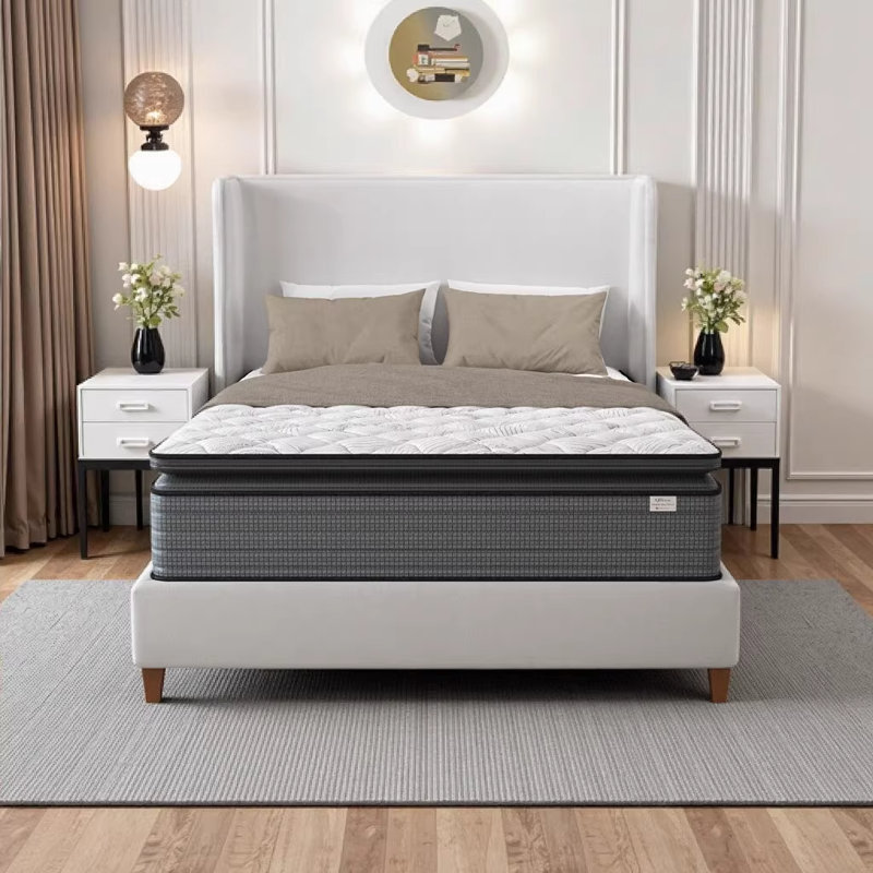 NapQueen Isabella 14 Inch King Hybrid Pillow Top Mattress, CertiPUR-US Certified, Made in USA - Grey/White, King
