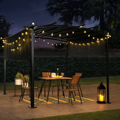 Pergola extérieure de 3,65 m x 2,75 m avec structure en acier - Abri solaire rétractable pour jardins et cours arrière - Construction de gazebo 3,65 m x 2,75 m, auvent pour profiter pleinement de votre jardin