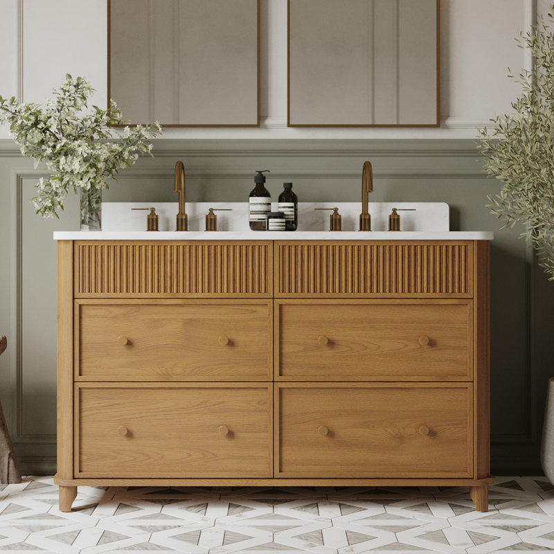 Kennedy 54" Double Bathroom Vanity With Statuario Quartz Top, Enhanced Natural Oak, 54"