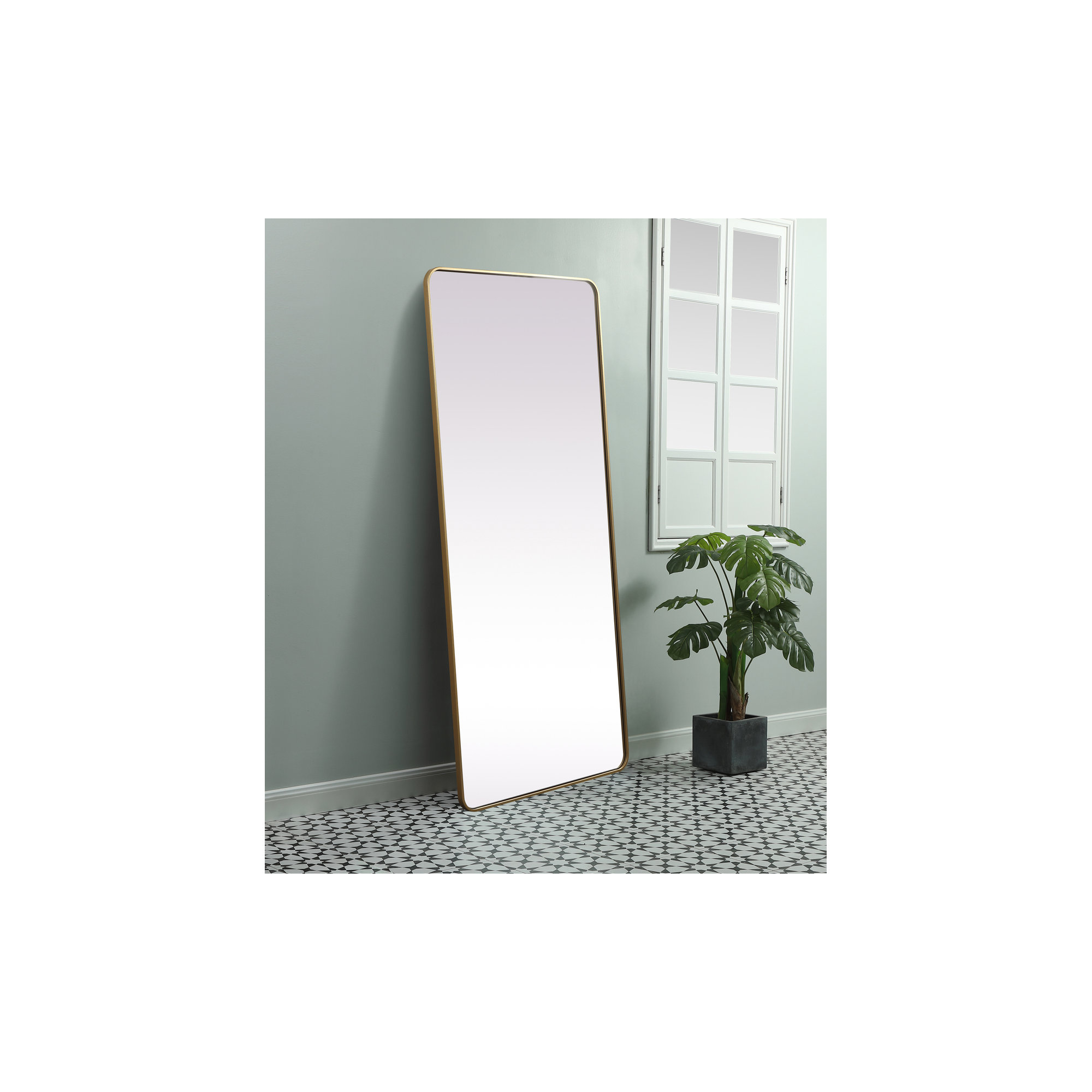 Sabine Metal Rounded Rectangle Wall Mirror, Brass, 72" x 32"