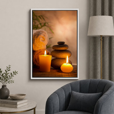 «Zen Stones Massage Spa with Warm Burning Candle», impression verticale sur toile, art mural