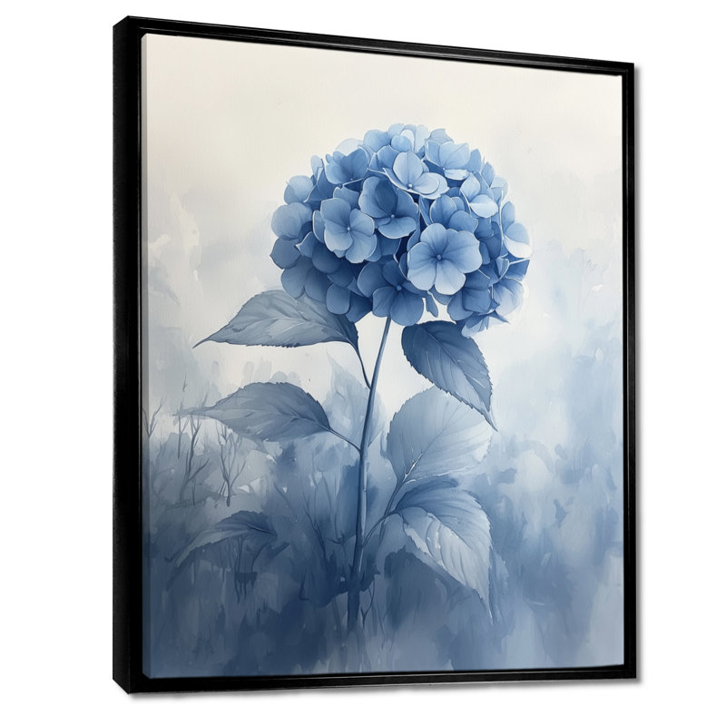 «Blue Hydrangeas In The Mist Dream II», art mural hydrangées, Noir, Impression encadrée flottante, H 20 po x l 12 po